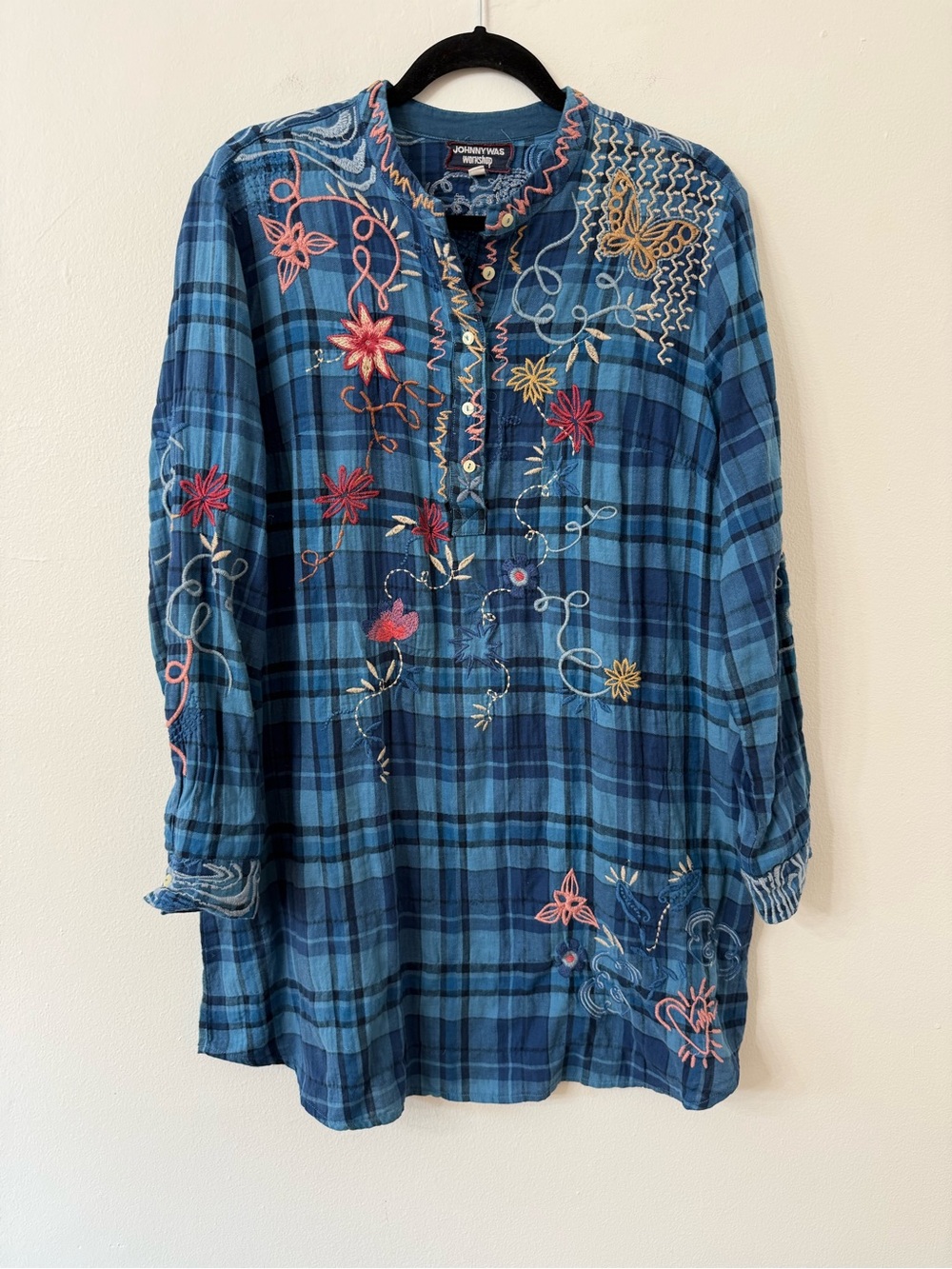 {M} Johnny Was Workshop Carmen Henley Shirt Tunic Dress Blue